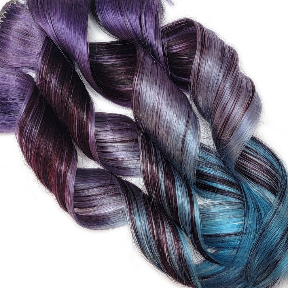 Remy Clip in Human Hair Extensions Galaxy Hairstyles Light Purple Blue Ombre